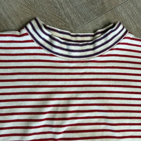 SIR Red White Striped High Low Mock Neck Tunic Sweater Women’s - Picture 3 of 10